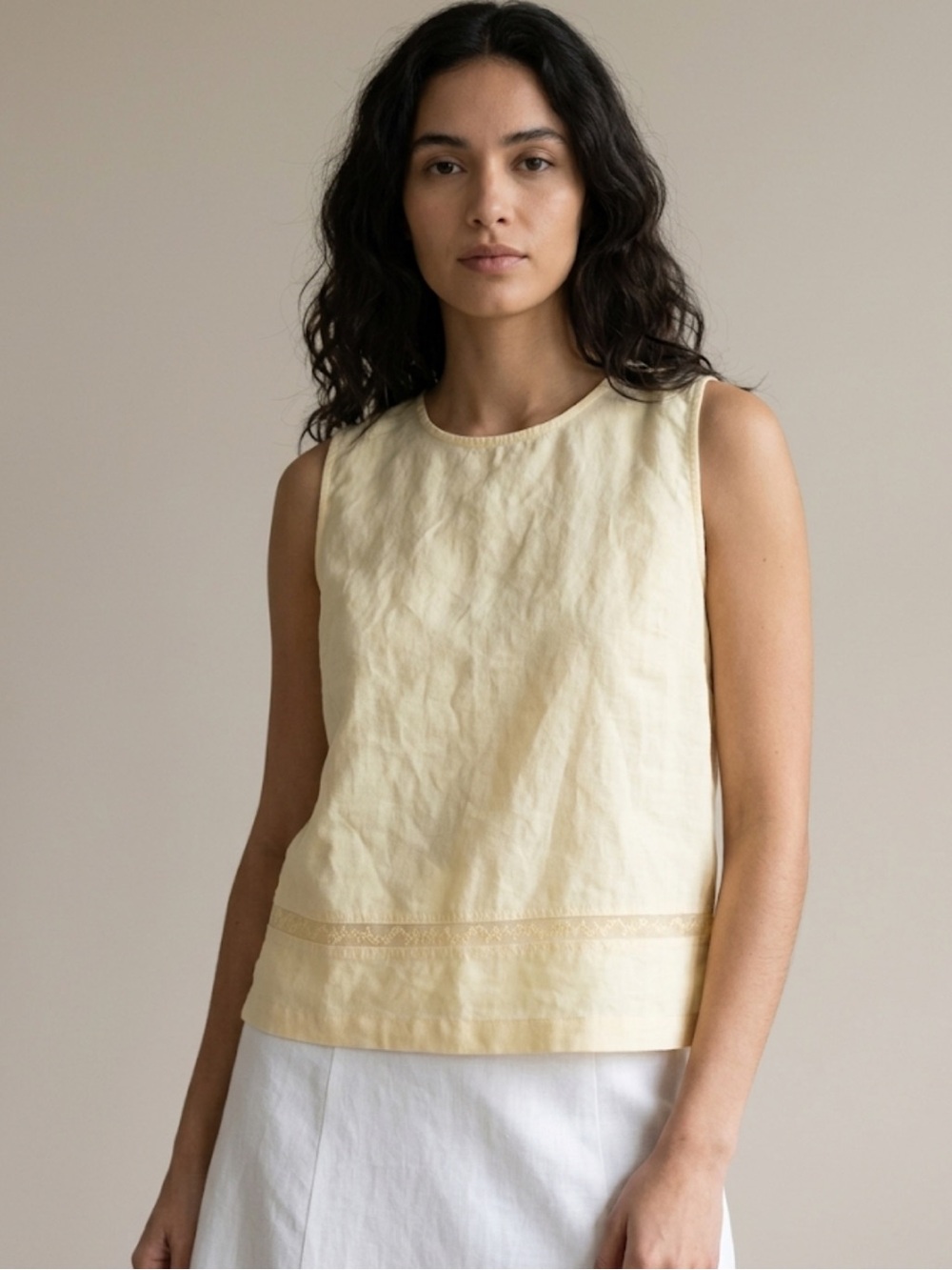 Christopher & Banks Linen‑Cotton Sleeveless Top – Size M | Cottagecore | Natural